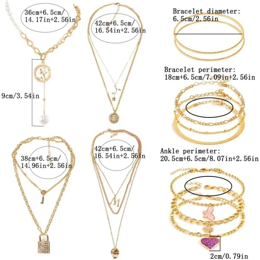 Gold Jewelry Sets for Women Fashion Costume Jewelry Gold Plated Necklace Anklet